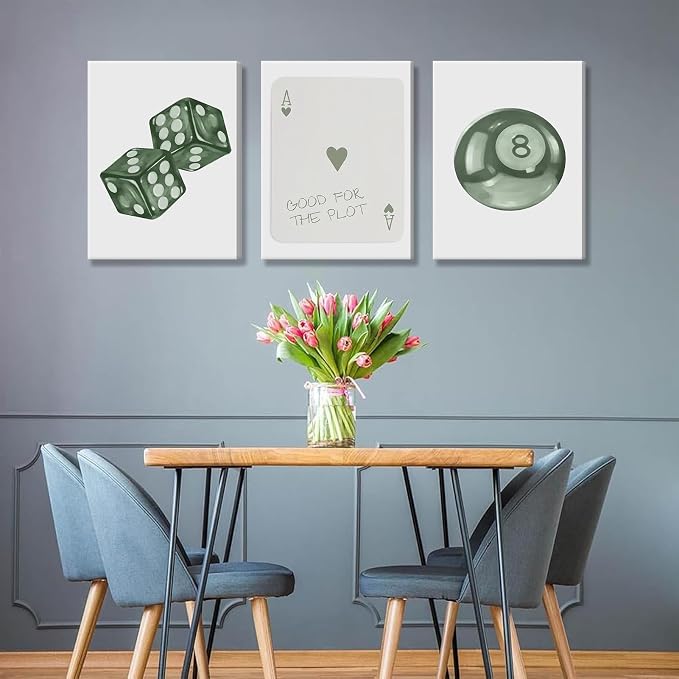 BOKPEN Green Poker Dice Canvas Wall Art Funky Y2K Trendy Preppy Pictures Lucky - Image 4