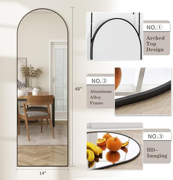 Arched Full Length Door Mirror 14x48, Metal Frame - Image 5