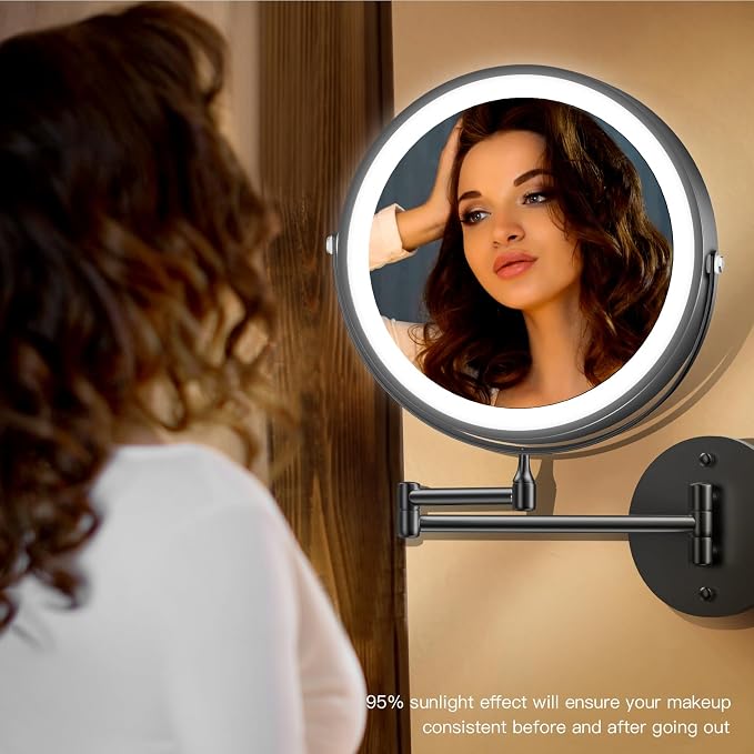 MNIENT Wall Mounted Lighted Makeup Mirror, 3 Color Led Vanity Mirror - Image 7