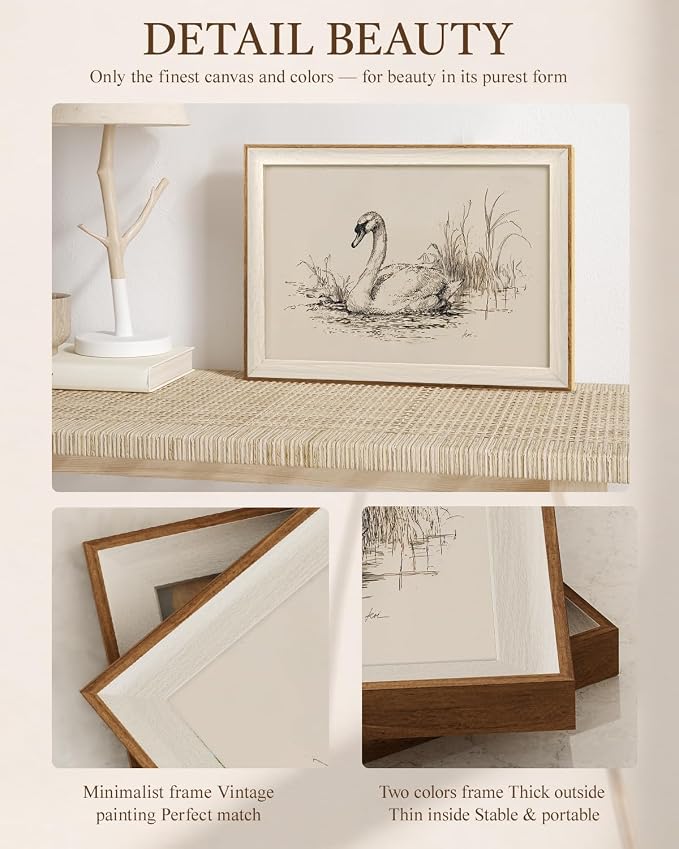 VIYYIEA Framed Wall Art for Living Room, Elegant Swan Pencil Sketch Canvas - Image 6