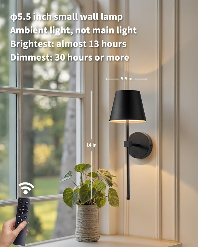 KDG Cordless Wall Sconces Set of 2, Wireless 5200mAh Rechargeable Battery LED - Image 2