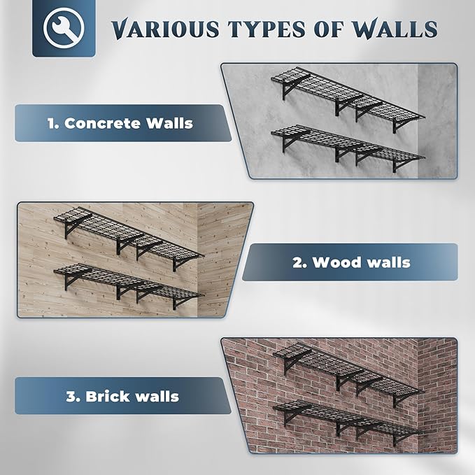 Jusgym 4 Pack Heavy Duty Garage Wall Shelving Set, Wall Mounted Garage Shelves - Image 3
