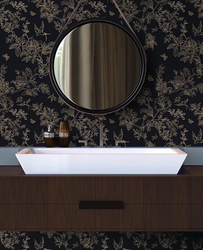 Froluya Black and Gold Wallpaper Peel and Stick Wallpaper 17.7"x196.8" Vintage - Image 3