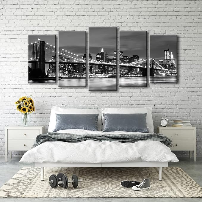Wieco Art Large Brooklyn Bridge Night View Modern Giclee Canvas Prints Artwork - Image 4