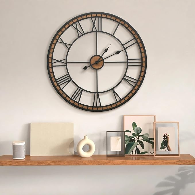 Micasso Large Farmhouse Wall Clock: 24 inch Modern Metal Black - Image 6