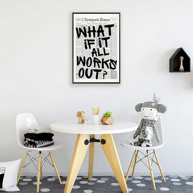 Retro Black And White Newspaper Poster What If It All Works Out Canvas Wall Art - Image 5