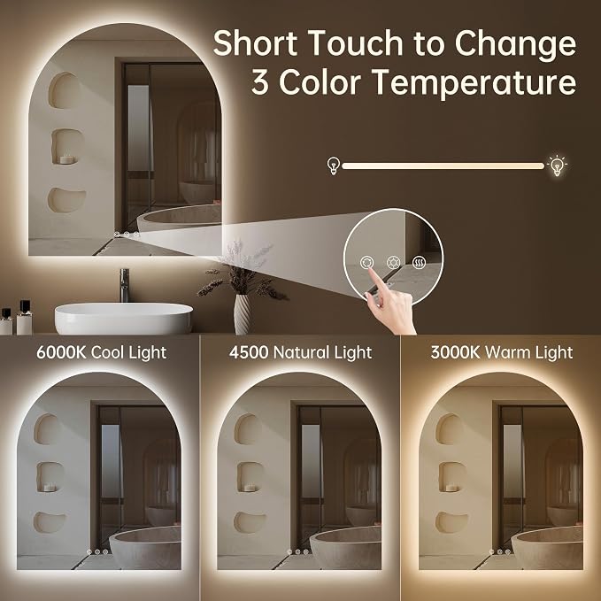 Arched Backlit Mirror Bathroom 30"x36"- Frameless LED Bathroom Mirror - Image 4