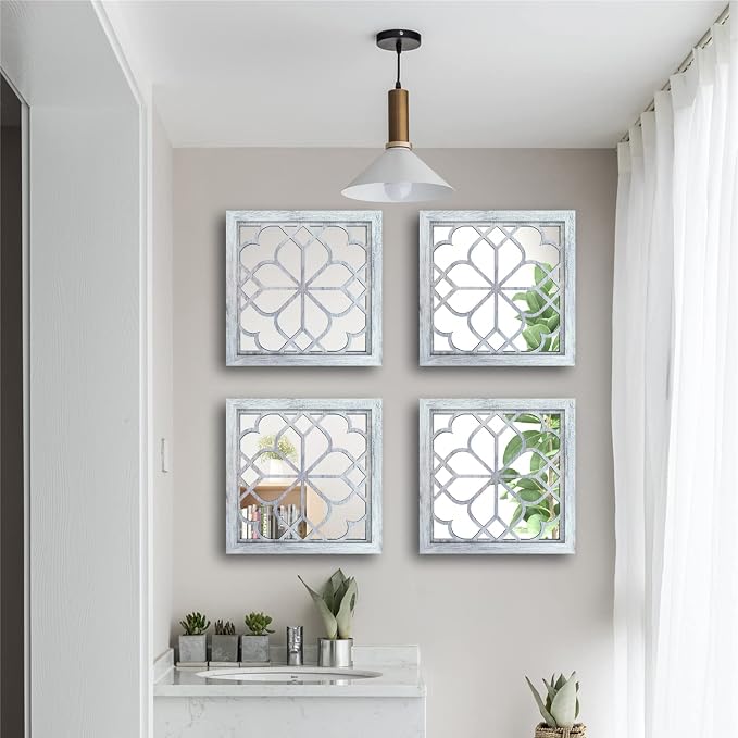 Wocred Set of 4 Mirrors Square Wall Mirror, Gorgeous Rustic Farmhouse Accent - Image 5