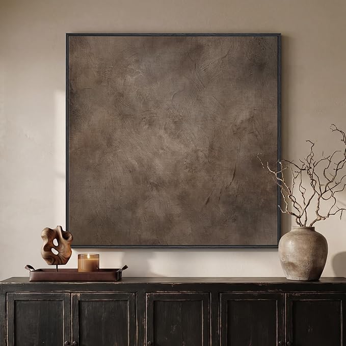 Framed Neutral Abstract Wall Art, Modern Brown Canvas Prints Artwork by Cuspin
