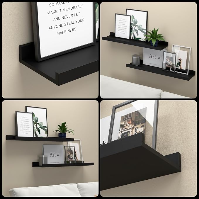 Boswillon Long Floating Shelves, 2 Set Modern Black Wall Shelf - Image 4