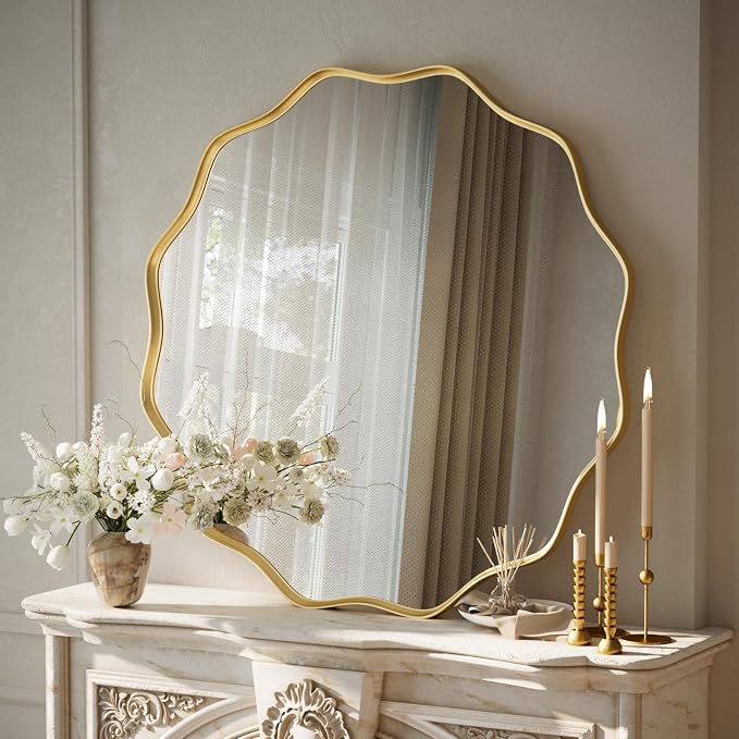 VooBang Gold Scalloped Circle Mirror, Hanging Leaning - Image 2