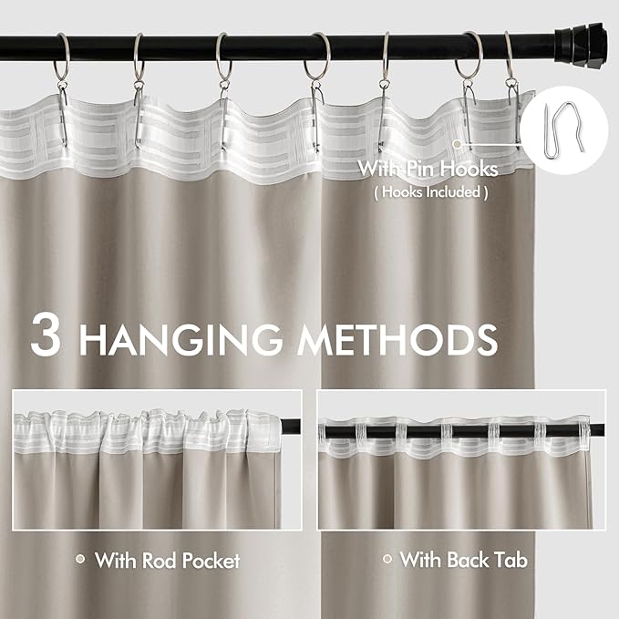 MIULEE Natural Back Tab Blackout Curtains 90 Inches Long 2 Panels Set - Image 3