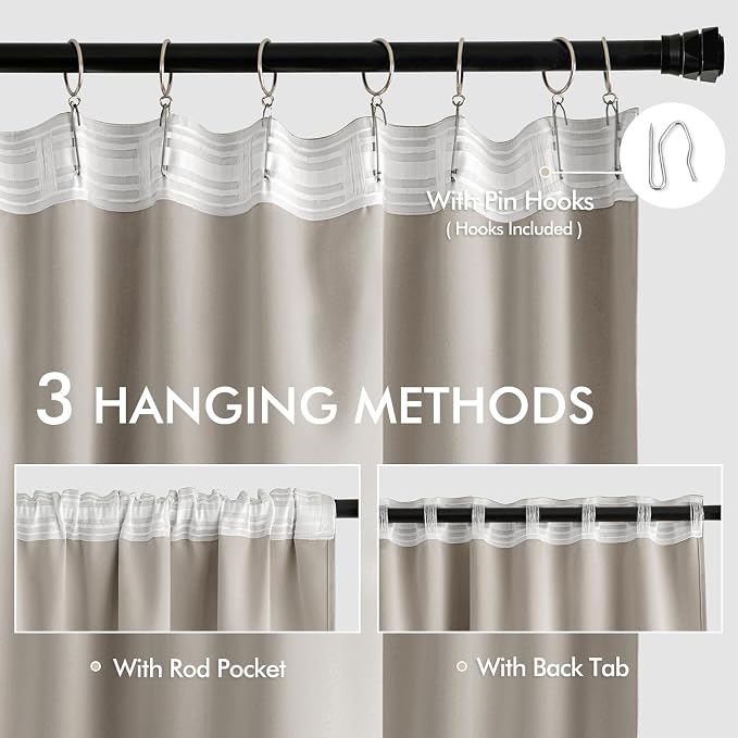 MIULEE Natural Back Tab Blackout Curtains 120 Inch Long 2 Panels Set - Image 3