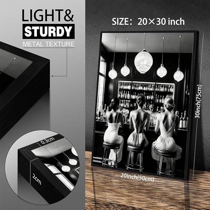 Vintage Black and White Black Framed Wall Art Trendy Women Drink Cocktail - Image 2