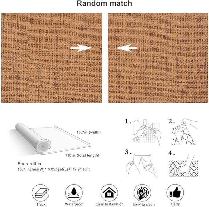 Brown Grasscloth Peel and Stick Wallpaper Textured Contact Paper Removable - Image 7
