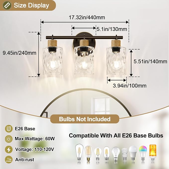 MOKATNG Bathroom Light Fixtures, 3-Light Coastal Vanity Lights - Image 7
