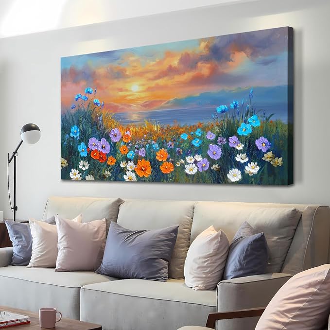 Ardemy Landscape Wall Art for Living Room Sunset Flower Large 40"x20", Canvas - Image 6