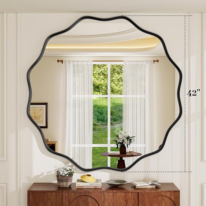 Round Wavy Mirror, 36 Inch Metal Frame Circle Mirror, Round Wall Mounted - Image 7
