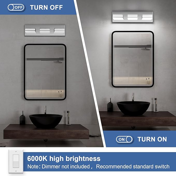 Modern LED Small Bathroom Lights Fixtures 3-Light, Stainless Steel Chrome - Image 6