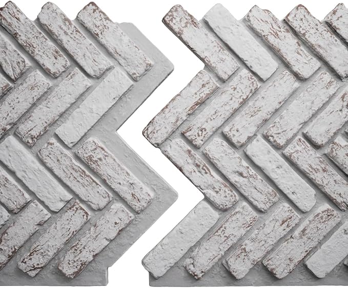 EverStone Herringbone Faux Brick Panel, 46 1/2"W x 25 1/4"H x 1"D, Rustic White - Image 8
