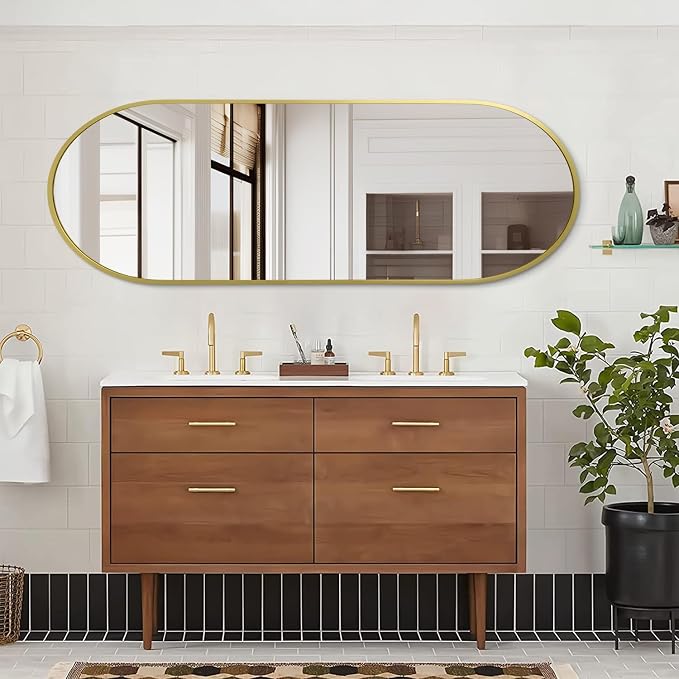 Large Oval Full Length Mirror, Pill Shaped Oblong Bathroom Wall-Mounted Mirrors - Image 3