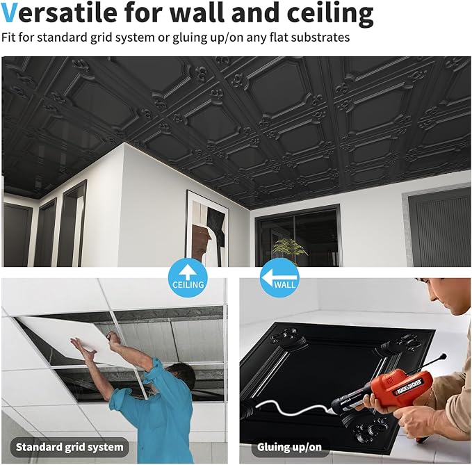 Art3d Drop Ceiling Tiles 24x24 in Black, Wainscoting Panels Glue Up 2x2 - Image 5