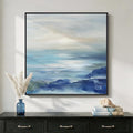 Framed Blue Abstract Wall Art Decor, Square Coastal Modern Canvas Artwork by Cuspin