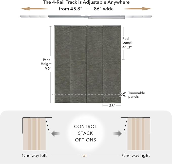 GoDear Design Shimmering Adjustable Sliding Panel Track Blinds, Vertical Window - Image 4
