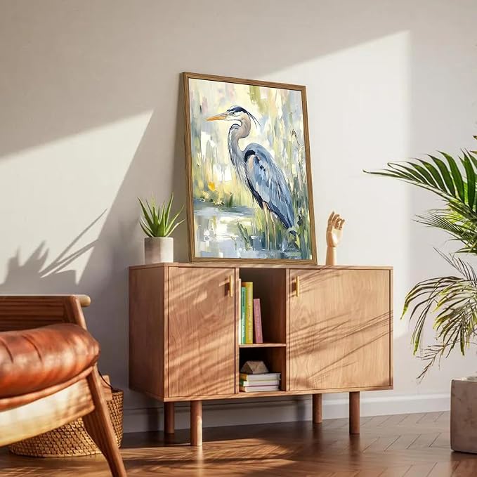 Framed Blue Heron Wall Art, Watercolor Sea Bird Pictures Wall Decor, Coastal - Image 9