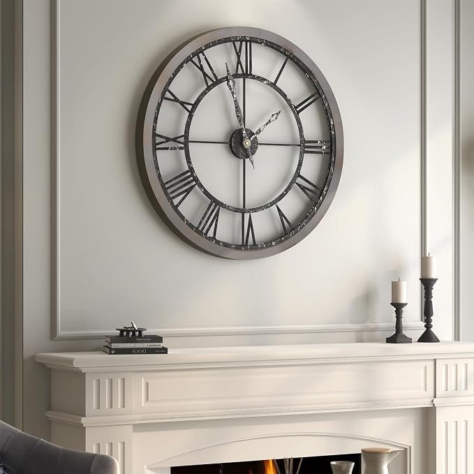 Cuspin Large Wall Clock for Living Room Decor, 24 Inch Round Farmhouse Wall - Image 7