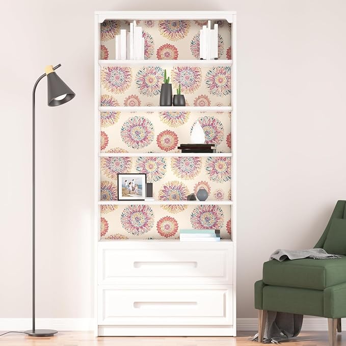 Beige Boho Wallpaper Peel and Stick, Vintage Circle Floral Contact Paper 17.5" - Image 6