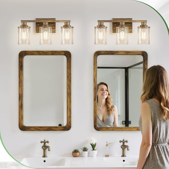 DORESshop 17 Inch Bathroom Light Fixtures, 3-Light Oak Bathroom Lighting - Image 7