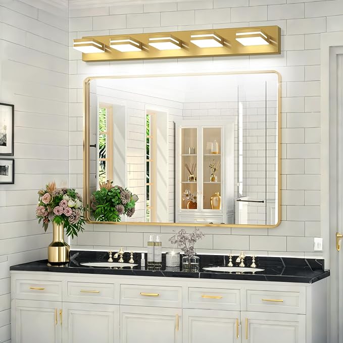 SineRise LED Modern Bathroom Vanity Light Fixtures, Brass Modern Acrylic - Image 8