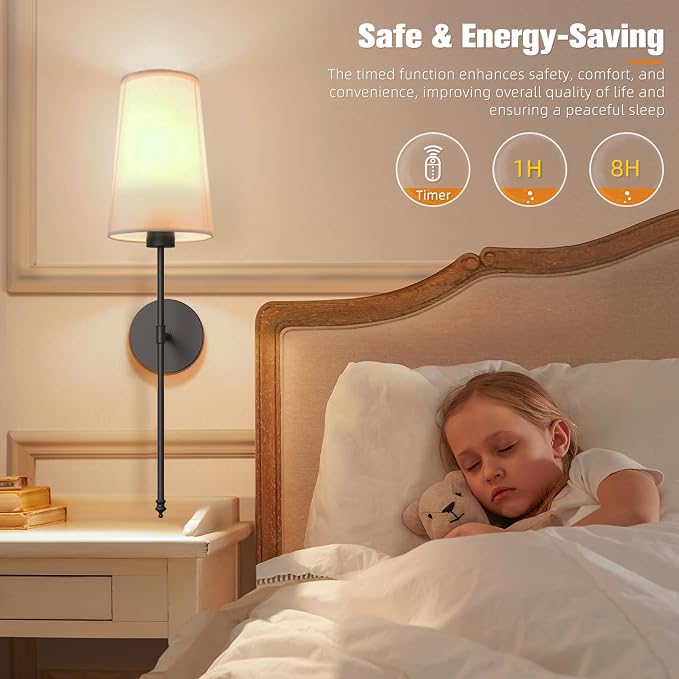 NIORSUN Black Battery Operated Wall Sconce Set of 2, Rechargeable Wall Lights - Image 6