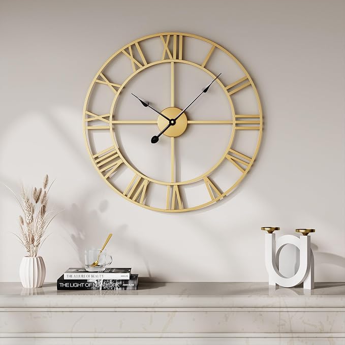 Cuspin Wall Clock Large Gold Clocks 20 Inch, Silent Non-Ticking - Image 2