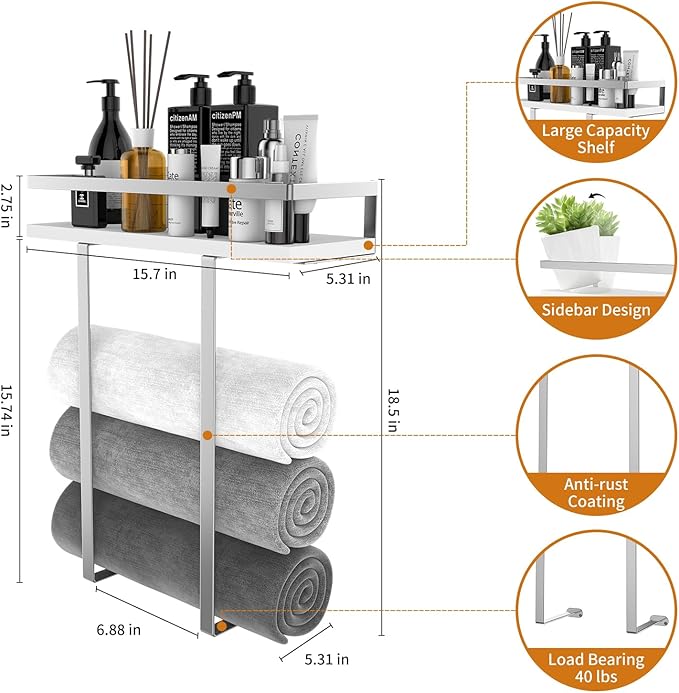 Towel Rack Wall Mounted, Xstydes Metal Towel Holder - Image 2