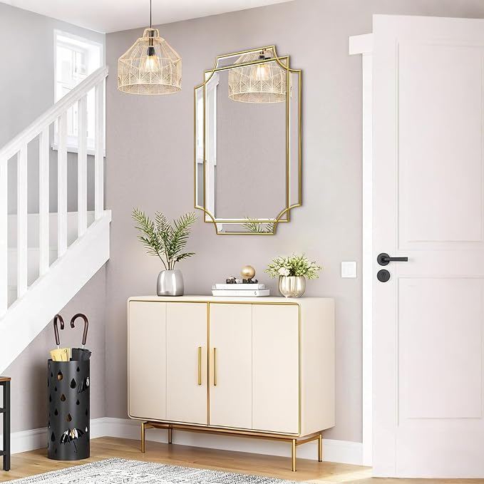 HQiJun 30x20 Inch Gold Bathroom Mirror, Wooden Frame - Image 7