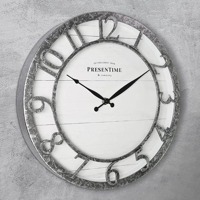 Presentime & Co 13" Farmhouse Series Wall Clock, Quartz Movement, Shiplap Style - Image 2