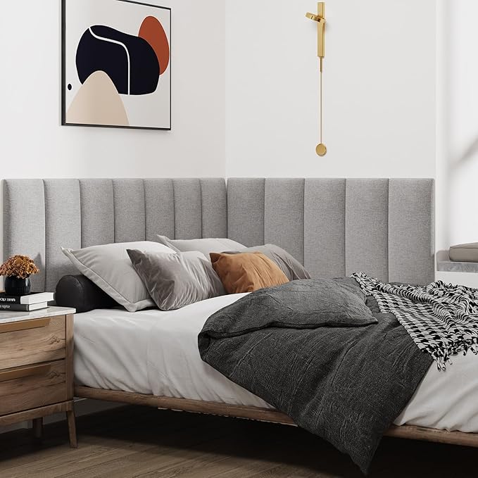 IFNOW Upholstered Wall Mounted Headboard, 3D Soundproof Wall Panels Peel and - Image 3