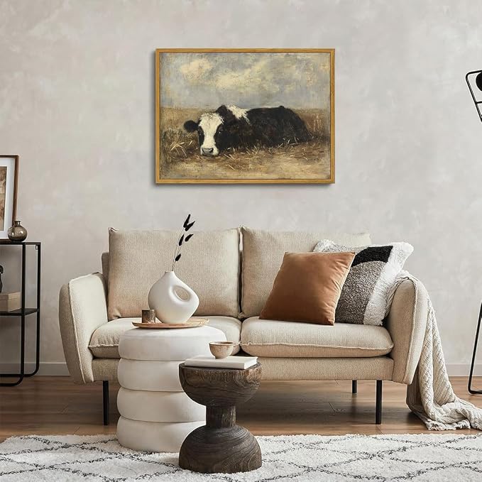 AtterrirArt Vintage Framed Wall Art, Rustic Cow Picture Painting Print - Image 6