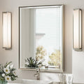 Brushed Nickel Bathroom Mirror, 22x30 Inch Beveled Framed Bathroom Mirror by QUEENFUN