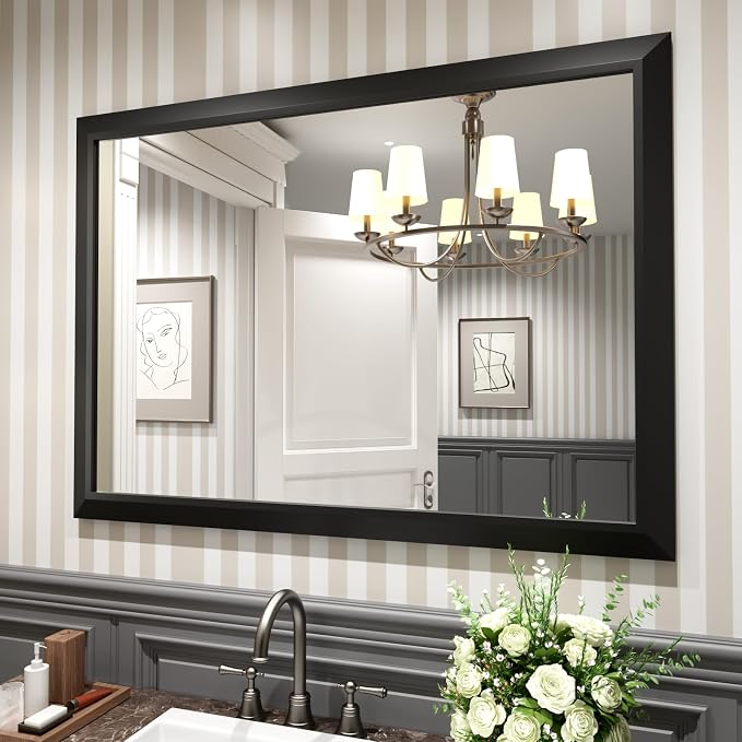 Amorho Black Bathroom Mirror, 48x35 Inch Thick Metal Framed Wall Mirrors by Amorho
