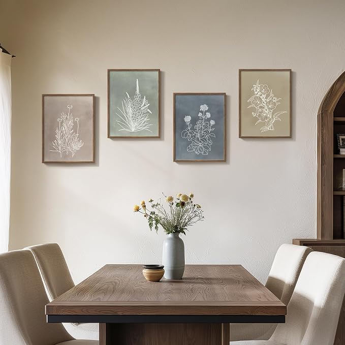 Framed Boho Botanical Wall Art for Living Room, 4 Piece Rustic Floral Canvas - Image 3