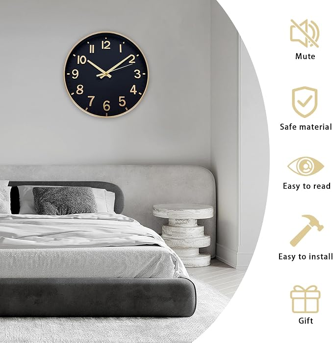 HZDHCLH Wall Clocks Battery Operated, Wall Clock Black Gold, 14 inch Wall Clock - Image 3