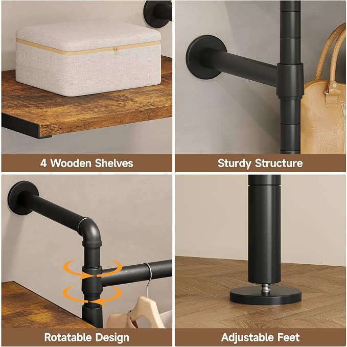 ONBRILL T2 Wall Mounted Industrial Pipe Clothing Rack, Closet Organizers and - Image 7