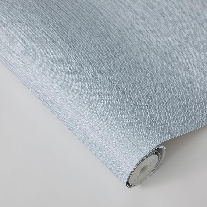 Tempaper Textured Powder Blue Horizontal Faux Grasscloth Removable Peel and - Image 5