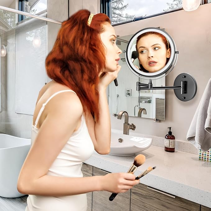 Rocollos 9" Wall Mounted Lighted Makeup Mirror, Large Double Sided 1X/10X - Image 5
