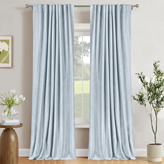 100% Blackout Shield Chambray Blue Linen Blackout Curtains by 100BlackoutShield