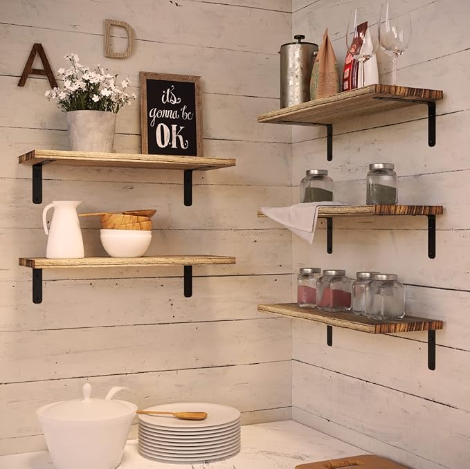 RICHER HOUSE Rustic Wood Shelves Set of 5, Farmhouse Style Floating Shelf - Image 6