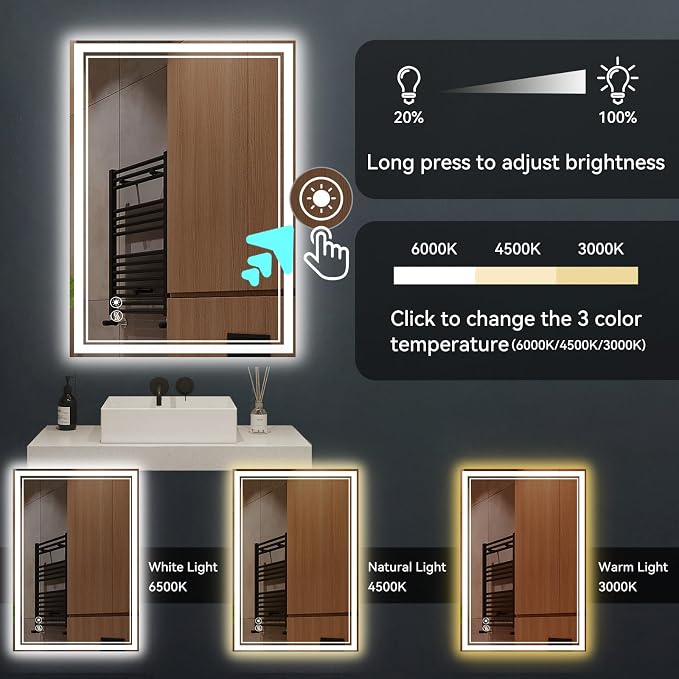 28“ x 36” LED Bathroom Mirror Fogless LED Mirror - Image 4